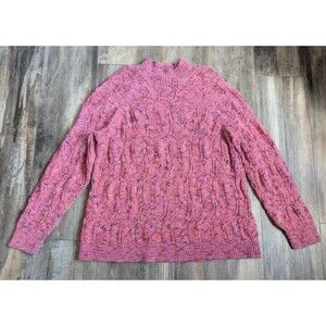 J. Jill Magenta Pink Cable Knit Cotton Blend Sweater Mock Neck Womens Medium